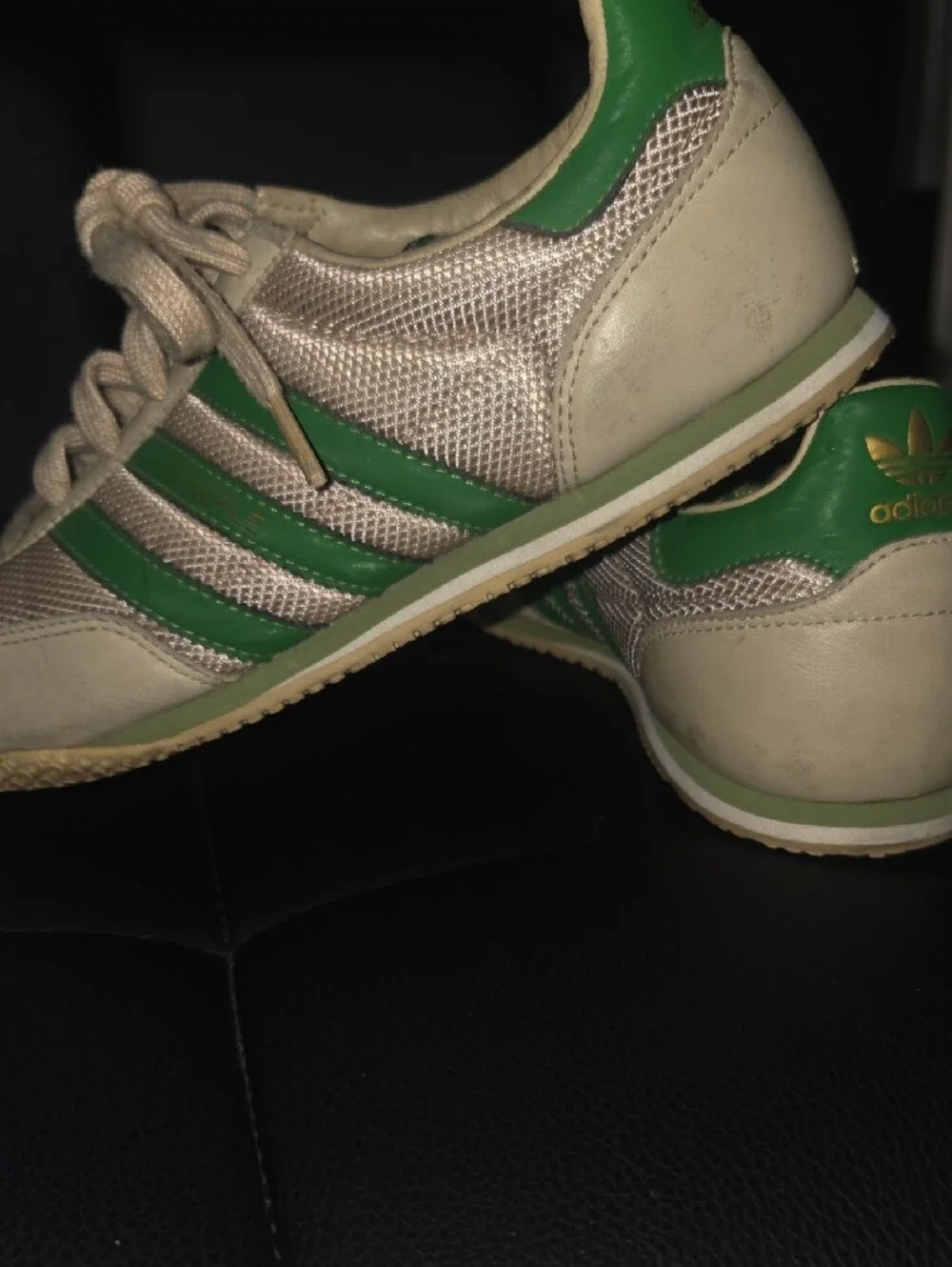 Womens adidas  Beige Sneakers with Green Stripes